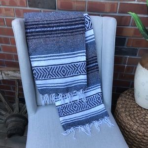 Mexican Blanket with Slate blue white and charcoal